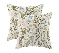 AEIOAE - Juego de 2 fundas de cojín cuadradas con diseño primaveral de flores silvestres; fundas de cojín decorativas color verde salvia, para exteriores, casa de campo, hogar, cama, sofá, 55 x 55 cm