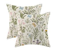 AEIOAE - Juego de 2 fundas de cojín cuadradas con diseño primaveral de flores silvestres; fundas de cojín decorativas color verde salvia, para exteriores, casa de campo, hogar, cama, sofá, 45 x 45 cm