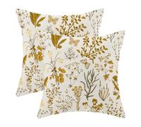 AEIOAE - Juego de 2 fundas de cojín cuadradas con diseño veraniego de flores silvestres; fundas de cojín decorativas color mostaza, para exteriores, casa de campo, hogar, sofá, 45 x 45 cm
