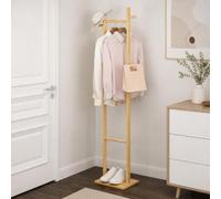 AEIOFAT Perchero de Madera Maciza de Pie, Perchero Multifuncional para Ropa y Sombrero para Almacenamiento de Ropa en el Dormitorio (504, Color Original, Doble Columna con Base Cuadrada)