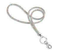 AEIOPRS 1 Pcs Cordón de Cristal con Tarjetero Transparente y Llavero Correa Brillante para Insignias y Llaves Blanco