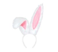 AEIOPRS 1 Pcs Diadema de Orejas de Coneja para Disfraces de Adultos y Niños Banda para la Cabeza con Orejas de Conejita Fluffy en Rosa y Blanco Accesorio de Disfraz para Carnaval y Pascua