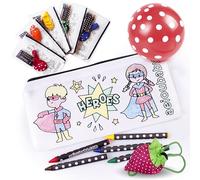 aeioubaby.com Estuches para colorear (Héroes) | 25 Bolsas individuales con 5 ceras de colores y globo. Incluye bolsa reutilizable | Regalos de cumpleaños y fiestas infantiles | Creatividad para niños