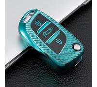 AEIOUPMMA Funda de Fibra de Carbono TPU para Llave de Coche, Funda con Tapa, Funda para Llavero para Peugeot Citroen C1 C2 C3 C4 C5 DS3 DS4 DS5 DS6 (Funda para Llave Verde)