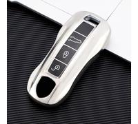 AEIOUPMMA Funda de TPU para Llave de Coche, Funda Protectora para Llavero, Accesorios para Porsche Macan 911 Panamera Cayenne Carrera Taycan (Plateada)