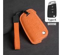 AEIOUPMMA Funda para Llave de Coche con Tapa abatible para VW Golf 7 MK7 Tiguan MK2 para Seat Ateca Leon FR 2 Ibiza Llavero de Gamuza (Naranja K2)
