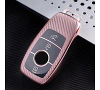 AEIOUPMMA Funda Protectora para Llave Inteligente de Coche de Fibra de Carbono TPU para Mercedes Benz 2017 Clase E W213 2018 Clase S (Estuche Rosa)
