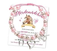 AEIXYA 1 Juego Pulsera Con Colgante De Caballo De Piedra Natural Rosa, Regalo Para Niñas, Con Tarjeta De Felicitación, Pulsera Con Colgante De Caballo Para Niña