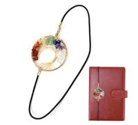 AEKZOX 1 Pieza Marca Páginas Elástico Cristal Chakra Piedra Curativa Vintage Metal Hecho a Mano Árbol de la Vida para Amantes de los Libros, Cuadernos y Diarios
