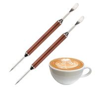AEKZOX 2 Piezas Latte Art Stift Barista Herramienta de Acero Inoxidable con Mango de Madera para Decorar Cappuccino y Latte Macchiato