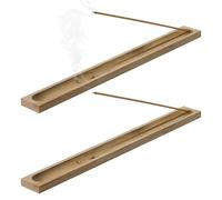 AEKZOX 2 piezas quemadores de incienso de bambú y madera con cenicero, patrón de Buda, hechos a mano, ideales para decoración del hogar, meditación y yoga, porta-inciensos (23 cm) (color madera)