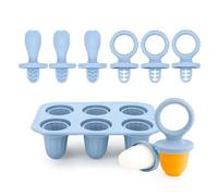 AEKZOX Moldes para Helados Bebé 6 Cavidades Mini Moldes de Silicona con Mango de Anillo de Dentición para Puré de Frutas y Yogur Azul