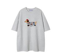 Aelfric Eden Camiseta de dibujos animados con bordado de perro, camiseta de manga corta para verano, camiseta informal, gris, L