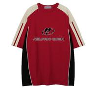 Aelfric Eden Camiseta de Verano para Hombres Camiseta Jersey Retro de Gran tamaño para Mujeres Blusa Casual Camisa Base Rayada Streetwear Rojo, XS
