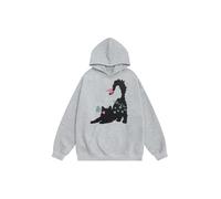 Aelfric Eden Hoodie Damen Oversize Cartoon Cat Hoodie Herren Y2K Hooded Unisex Katze Graphics Sweatshirt mit Kapuze Vintage Sportshirt Casual Tops Langarm Sport Tops, gris, S