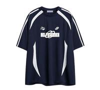 Aelfric Eden Oversized Tshirt Estampada para Hombres Camisa de Verano para Mujeres Retro Neutro Tops algodón Y2K Azul Marino, S