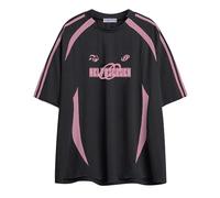 Aelfric Eden Oversized Tshirt Estampada para Hombres Camisa de Verano para Mujeres Retro Neutro Tops algodón Y2K Negro, M