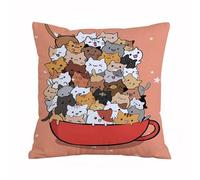 AELKSP Fundas de Cojín 40x40 cm,Dibujar diseño de Personajes Lindo Gato en una Taza de té de Belleza.,Fundas de Cojín Decorativo para Sofá,Cama, Silla,Salón,Coche.Modernas y con Cremallera Invisible