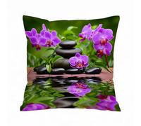 AELKSP Fundas de Cojín 45x45 cm,Concepto de SPA con Piedras de basalto Zen y orquídeas,Fundas de Cojín Decorativo para Sofá,Cama, Silla,Salón,Coche.Modernas y con Cremallera Invisible