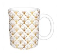 AELKSP Tazas grandes de 330 ml para café, tazas desayuno, té y bebidas calientes, tazas de cafe,Abanico Art Déco Dorado. Nova Dorada. Fondo ornamentado con escala retro. Gra,regalo aniversario pareja
