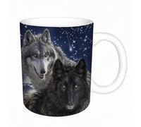 AELKSP Tazas grandes de 330 ml para café, tazas desayuno, té y bebidas calientes, tazas de cafe,Animales, un retrato de lobo gris y negro con sus ojos brillando contra un fo,regalo aniversario pareja