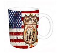 AELKSP Tazas grandes de 330 ml para café, tazas desayuno, té y bebidas calientes, tazas de cafe,Antiguo cartel retro de gasolinera estadounidense, Ruta 66,regalo aniversario pareja