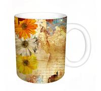 AELKSP Tazas grandes de 330 ml para café, tazas desayuno, té y bebidas calientes, tazas de cafe,Arte de letras de poesía con flores grunge y margaritas de color amarillo ana,regalo aniversario pareja