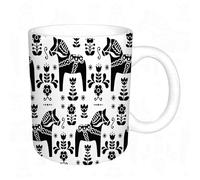 AELKSP Tazas grandes de 330 ml para café, tazas desayuno, té y bebidas calientes, tazas de cafe,Arte popular nórdico y sueco con siluetas de caballos Dalecarl1,regalo aniversario pareja