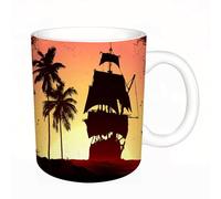 AELKSP Tazas grandes de 330 ml para café, tazas desayuno, té y bebidas calientes, tazas de cafe,Barco pirata y bucanero navegando en aguas misteriosas, palmeras tropicales,regalo aniversario pareja