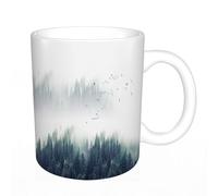 AELKSP Tazas grandes de 330 ml para café, tazas desayuno, té y bebidas calientes, tazas de cafe,Bosque y pájaros en la niebla, pájaros volando entre las nubes.,regalo aniversario pareja