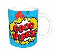 AELKSP Tazas grandes de 330 ml para café, tazas desayuno, té y bebidas calientes, tazas de cafe,Buenas vibraciones, sición de arte pop con burbujas de diálogo, letras retro,regalo aniversario pareja