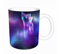 AELKSP Tazas grandes de 330 ml para café, tazas desayuno, té y bebidas calientes, tazas de cafe,Cielo colorido del norte con espíritu de lobo aullando y aurora boreal.,regalo aniversario pareja