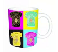 AELKSP Tazas grandes de 330 ml para café, tazas desayuno, té y bebidas calientes, tazas de cafe,Comunicación Dibujo colorido Color Warhol Pop Teléfono Andy Funky Cool Divert,regalo aniversario pareja