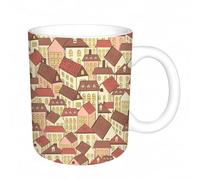 AELKSP Tazas grandes de 330 ml para café, tazas desayuno, té y bebidas calientes, tazas de cafe,Edificios de una ciudad de cuento de hadas retro dibujados a mano,regalo aniversario pareja