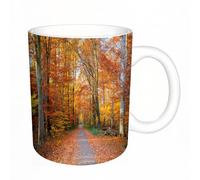 AELKSP Tazas grandes de 330 ml para café, tazas desayuno, té y bebidas calientes, tazas de cafe,El Corredor Dorado del Otoño Un sendero bordeado de árboles con follaje naran,regalo aniversario pareja