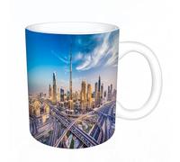 AELKSP Tazas grandes de 330 ml para café, tazas desayuno, té y bebidas calientes, tazas de cafe,El horizonte de Dubái con una hermosa ciudad cerca de su autopista más transi,regalo aniversario pareja