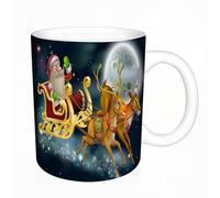 AELKSP Tazas grandes de 330 ml para café, tazas desayuno, té y bebidas calientes, tazas de cafe,Escena del trineo de Papá Noel en la que Papá Noel es arrastrado por el cielo,regalo aniversario pareja