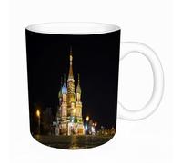 AELKSP Tazas grandes de 330 ml para café, tazas desayuno, té y bebidas calientes, tazas de cafe,Escena nocturna de un castillo colorido y fantástico. Catedral de San Basilio,regalo aniversario pareja