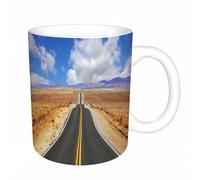 AELKSP Tazas grandes de 330 ml para café, tazas desayuno, té y bebidas calientes, tazas de cafe,Estados Unidos, Carretera en California Estepa y Nubes Carretera Asfaltada Ho,regalo aniversario pareja