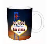 AELKSP Tazas grandes de 330 ml para café, tazas desayuno, té y bebidas calientes, tazas de cafe,Famoso cartel de bienvenida a Las Vegas al atardecer,regalo aniversario pareja