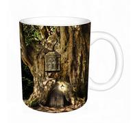 AELKSP Tazas grandes de 330 ml para café, tazas desayuno, té y bebidas calientes, tazas de cafe, Fantasía, cuento de hadas en el tronco de un árbol en el bosque con linterna,regalo aniversario pareja