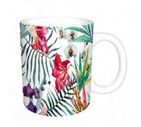 AELKSP Tazas grandes de 330 ml para café, tazas desayuno, té y bebidas calientes, tazas de cafe,Flor de acuarela, flores de orquídeas silvestres tropicales con hojas de palm,regalo aniversario pareja