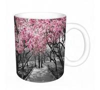 AELKSP Tazas grandes de 330 ml para café, tazas desayuno, té y bebidas calientes, tazas de cafe,Flores del bosque florecientes, cerezos rosas y grises, árboles florales prim,regalo aniversario pareja