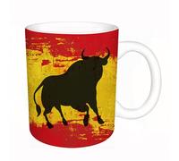 AELKSP Tazas grandes de 330 ml para café, tazas desayuno, té y bebidas calientes, tazas de cafe,Fondo con los colores españoles y un toro negro.,regalo aniversario pareja