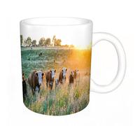 AELKSP Tazas grandes de 330 ml para café, tazas desayuno, té y bebidas calientes, tazas de cafe,Ganado Vaca Nebraska Ganado Hereford Atardecer Naturaleza Campo Parques Granj,regalo aniversario pareja