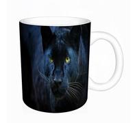 AELKSP Tazas grandes de 330 ml para café, tazas desayuno, té y bebidas calientes, tazas de cafe, gata, retrato de primer plano de negra con ojos dorados sobre fondo negro p,regalo aniversario pareja
