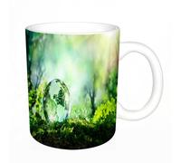 AELKSP Tazas grandes de 330 ml para café, tazas desayuno, té y bebidas calientes, tazas de cafe,Globo de cristal sobre piedra de musgo, con luz solar en un bosque natural. C,regalo aniversario pareja