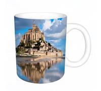 AELKSP Tazas grandes de 330 ml para café, tazas desayuno, té y bebidas calientes, tazas de cafe,Hermosas vistas del famoso castillo Mont Saint Michel en Normandía Francia,regalo aniversario pareja