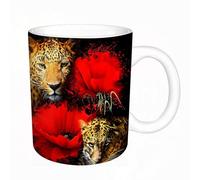 AELKSP Tazas grandes de 330 ml para café, tazas desayuno, té y bebidas calientes, tazas de cafe,Ilustración de jaguar y rosas, pintura, cartel, trabajo,regalo aniversario pareja