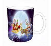 AELKSP Tazas grandes de 330 ml para café, tazas desayuno, té y bebidas calientes, tazas de cafe,Ilustración de dibujos animados navideños de Papá Noel en su trineo o trineo,regalo aniversario pareja